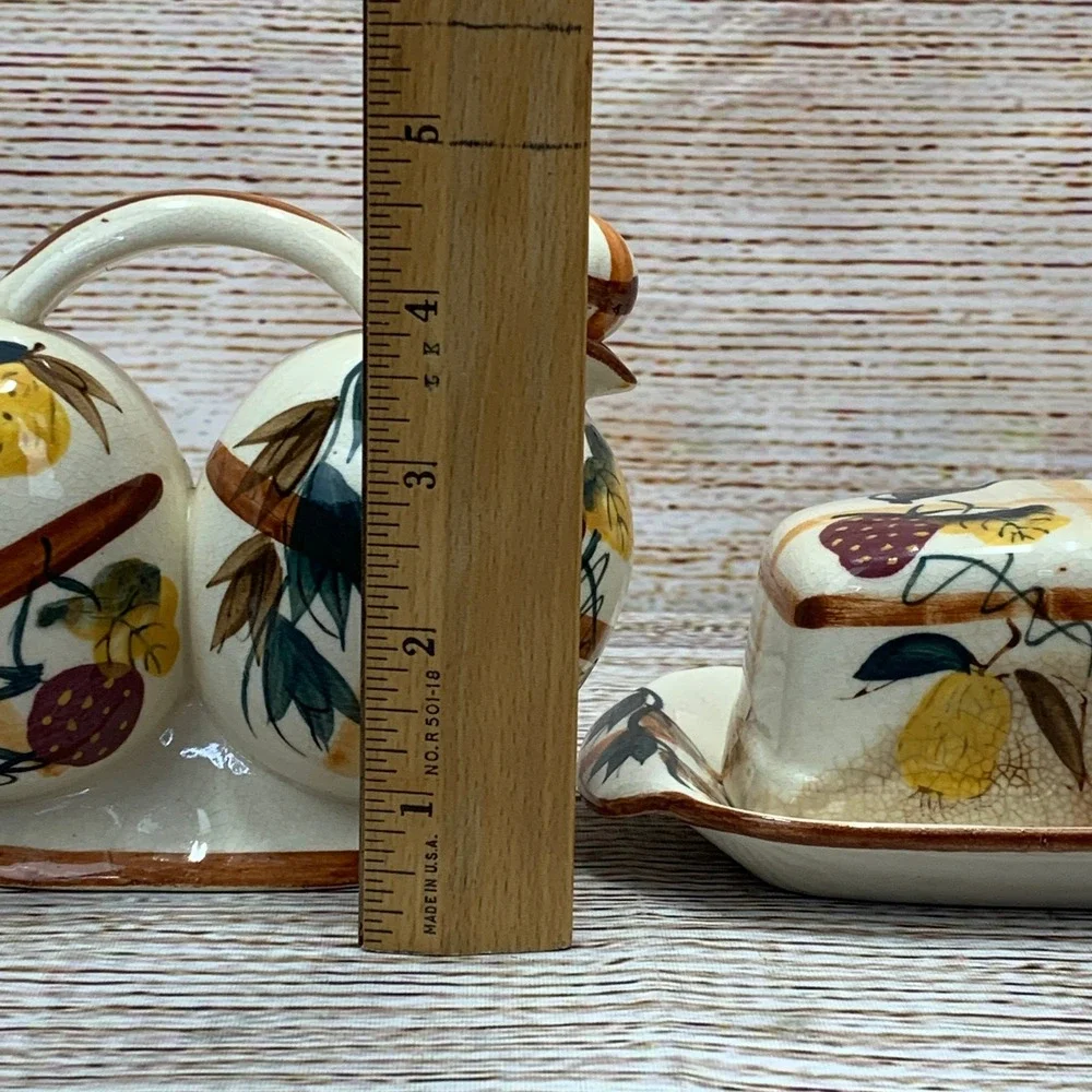 Vintage NASCO‎ Hand Painted Fruit Ceramic Oil Vinegar Butter Dish